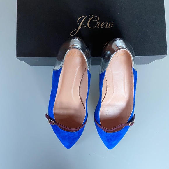 Blue Suede & Metallic Silver Mary Jane Flats - Picture 4 of 5